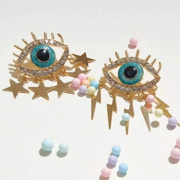 👁Rhinestone Engraved Eye Decor Light Earrings - Picture 2 of 4